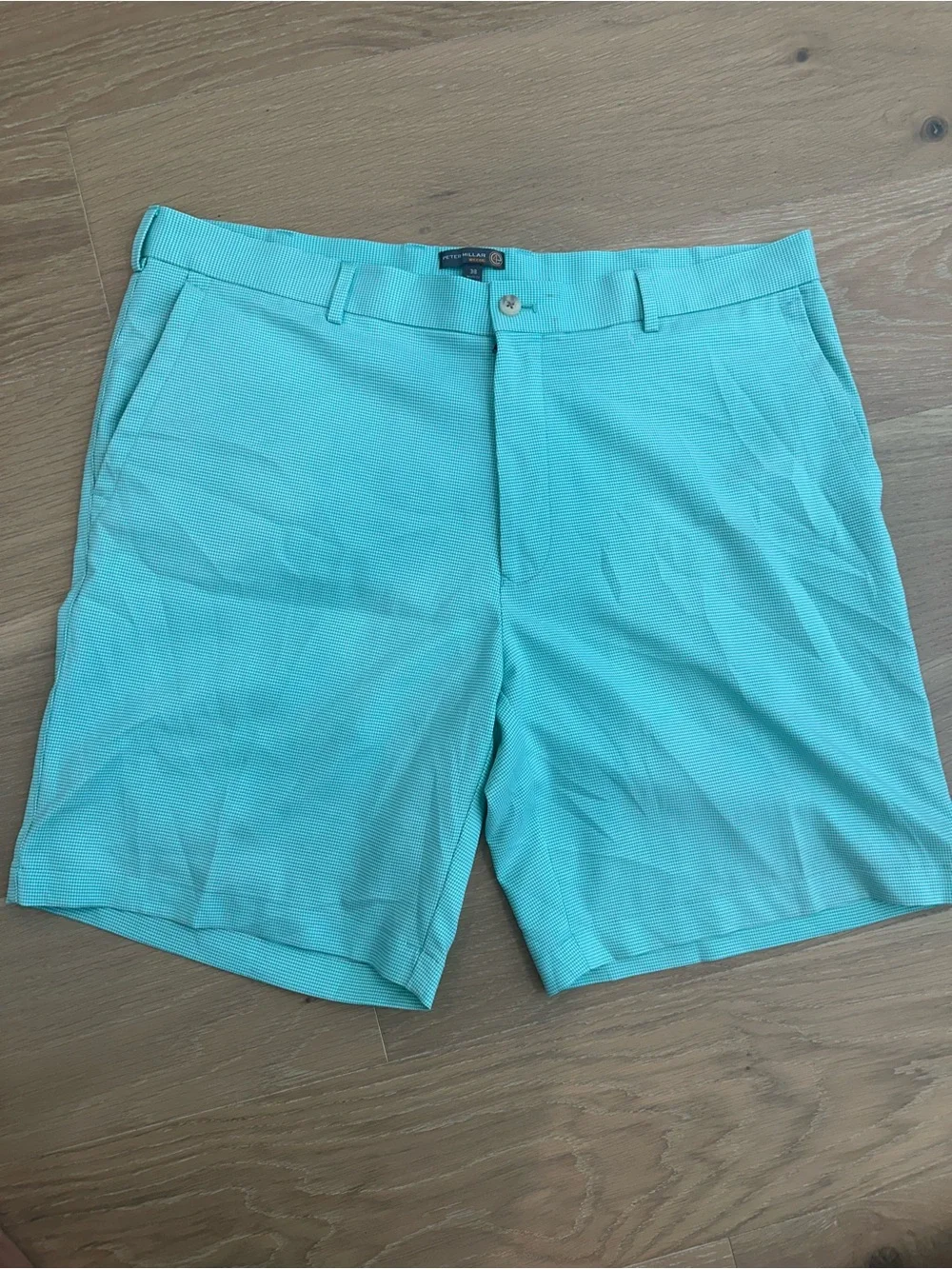 Men’s Peter Millar Wicking Salem Houndstooth Golf Shorts Pattern Green Size 38